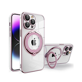 Magnetic Clear Cases with Magsafe Ring Stand - PINK for iPhone 15 Pro (Only Ground Shipping)