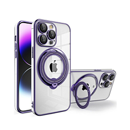 Magnetic Clear Cases with Magsafe Ring Stand - PURPLE for iPhone 15 Pro (Only Ground Shipping)