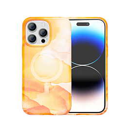 Full Ink Painting Wireless Charging Case - ORANGE for iPhone 15 Pro (Only Ground Shipping)