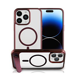 Magsafe Case with Metal Stander - WINE RED for iPhone 15 Pro (Only Ground Shipping)