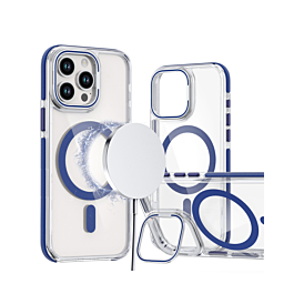 Thin Magnetic Clear Case with Camera Stand Kickstand - BLUE for iPhone 15 Pro (Only Ground Shipping)