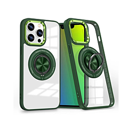 Transparent Wireless Charging Case with Ring Holder - GREEN for iPhone 15 Pro (Only Ground Shipping)
