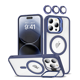 Transpalet Silicone case & Camera stand with Camera Lens - DARK BLUE for iPhone 15 Pro Max (Only Ground Shipping)