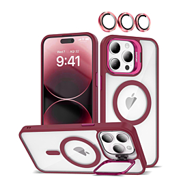 Transpalet Silicone case & Camera stand with Camera Lens - WINE for iPhone 15 Pro Max (Only Ground Shipping)