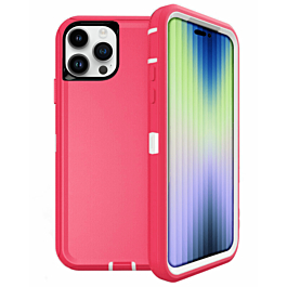 Heavy Duty Case for iPhone 15 Pro Max (HOT PINK & WHITE) (Only Ground Shipping)