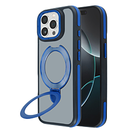 Matte Transparent Case with Wireless Charging Kickstand - BLUE for iPhone 15 Pro Max (Only Ground Shipping)