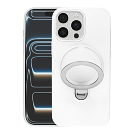 Pastel Shield Carbon Fiber Magnetic Kickstand Case (WHITE) for iPhone 15 Pro Max (Only Ground Shipping)