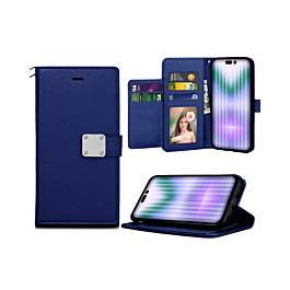 Elegant Leather Wallet Case - BLUE for iPhone 15 Pro Max (Only Ground Shipping)