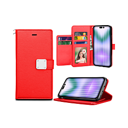 Elegant Leather Wallet Case - RED for iPhone 15 Pro Max (Only Ground Shipping)