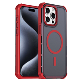 Dual Layer Electroplated Border Wireless Charging Case (RED) for iPhone 15 Pro Max (Only Ground Shipping)