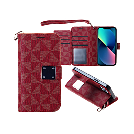 Leather Wallet Case with Card Slot - RED for iPhone 15 Pro Max (Only Ground Shipping)