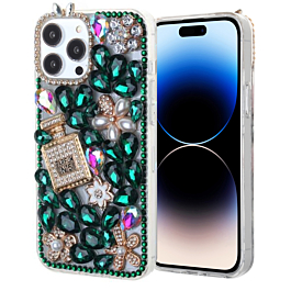 Crystal Flower Perfume Silicone Hard Case - GREEN for iPhone 15 Pro Max (Only Ground Shipping)