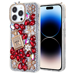 Crystal Flower Perfume Silicone Hard Case - RED for iPhone 15 Pro Max (Only Ground Shipping)