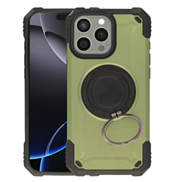 Hybrid Tuff Case with Magnetic Kickstand (ARMY GREEN) for iPhone 15 Pro Max (Only Ground Shipping)
