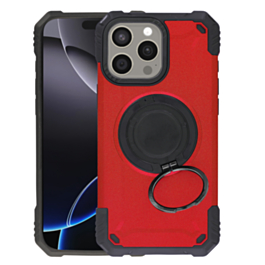 Hybrid Tuff Case with Magnetic Kickstand (RED) for iPhone 15 Pro Max (Only Ground Shipping)