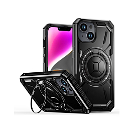 Full-Body Rugged Shockproof Case with Built-in Ring Holder - BLACK for iPhone 14 Plus / 15 Plus (Only Ground Shipping)