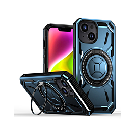 Full-Body Rugged Shockproof Case with Built-in Ring Holder - BLUE for iPhone 14 Plus / 15 Plus (Only Ground Shipping)