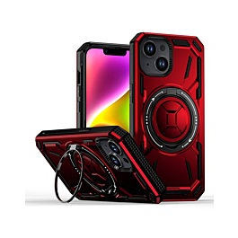 Full-Body Rugged Shockproof Case with Built-in Ring Holder - RED for iPhone 14 Plus / 15 Plus (Only Ground Shipping)