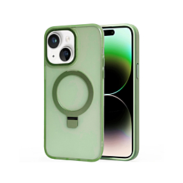 iPhone 14 Plus / 15 Plus Carbon Wireless Charging Case with Ring Stand - GREEN (Only Ground Shipping)