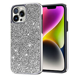 Bling Diamond Dual Layer Protection Case - SILVER for iPhone 15 Pro (Only Ground Shipping)