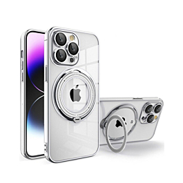 Magnetic Clear Cases with Magsafe Ring Stand - SILVER for iPhone 15 Pro (Only Ground Shipping)