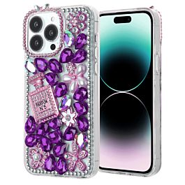 Crystal Flower Perfume Silicone Hard Case - PURPLE for iPhone 15 Pro (Only Ground Shipping)