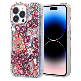 Crystal Flower Perfume Silicone Hard Case - ROSE GOLD for iPhone 15 Pro (Only Ground Shipping)