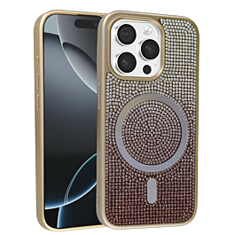 Wireless Charging Bling Diamond Crystal Case - GOLD for iPhone 15 Pro (Only Ground Shipping)