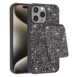 Magnetic Diamond Dual Layer Protection Case with Magnetic Card Slot- BLACK for iPhone 15 Pro Max (Only Ground Shipping)