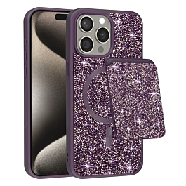 Magnetic Diamond Dual Layer Protection Case with Magnetic Card Slot- PURPLE for iPhone 15 Pro Max (Only Ground Shipping)