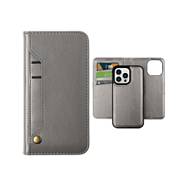 Genuine Leather Magnetic Wallet Case with Credit Card Slot - GRAY for iPhone 15 Pro (Only Ground Shipping)