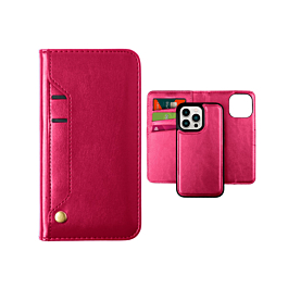 Genuine Leather Magnetic Wallet Case with Credit Card Slot - HOT PINK for iPhone 15 Pro (Only Ground Shipping)