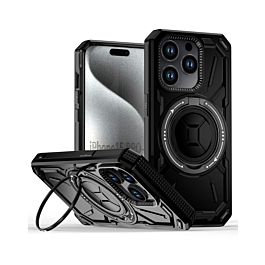 Full-Body Rugged Shockproof Case with Built-in Ring Holder - BLACK for iPhone 15 Pro Max (Only Ground Shipping)