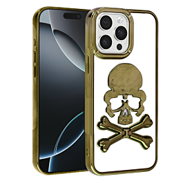 Transparent Skull Design Case - GOLD for iPhone 15 Pro Max (Only Ground Shipping)