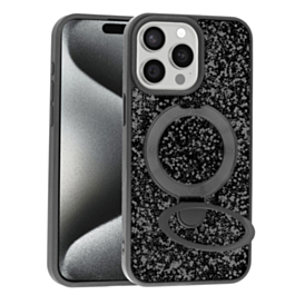 Sparkle Luxury Slim Case with Magnetic Kickstand for iPhone 15 Pro Max (BLACK) (Only Ground Shipping)