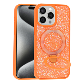 Sparkle Luxury Slim Case with Magnetic Kickstand for iPhone 15 Pro Max (ORANGE) (Only Ground Shipping)