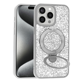 Sparkle Luxury Slim Case with Magnetic Kickstand for iPhone 15 Pro Max (SILVER) (Only Ground Shipping)