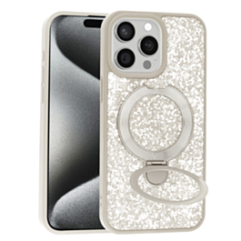 Sparkle Luxury Slim Case with Magnetic Kickstand for iPhone 15 Pro Max (WHITE) (Only Ground Shipping)