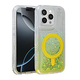Wireless Charging Protective Glitter Liquid Bumper Case - YELLOW for iPhone 15 Pro Max (Only Ground Shipping)
