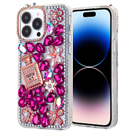 Crystal Flower Perfume Silicone Hard Case - PINK for iPhone 15 Pro Max (Only Ground Shipping)