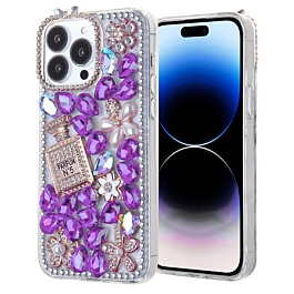 Shiny Rhinestone Case with Bear Design - PURPLE for iPhone 15 Pro Max (Only Ground Shipping)