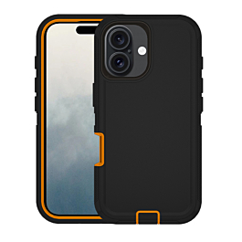 Heavy Duty Case for iPhone 16 (BLACK & ORANGE) (Only Ground Shipping)
