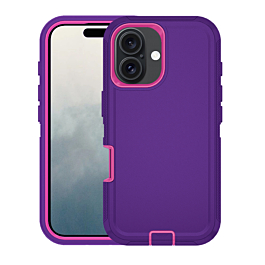 Heavy Duty Case for iPhone 16 (DARK PURPLE & HOT PINK) (Only Ground Shipping)