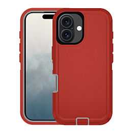 Heavy Duty Case for iPhone 16 (RED & GRAY) (Only Ground Shipping)