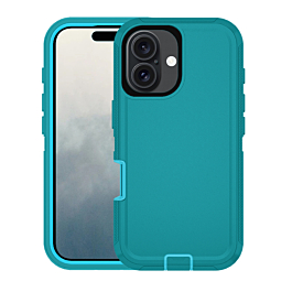 Heavy Duty Case for iPhone 16 (TEAL & WHITE) (Only Ground Shipping)