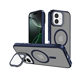 Slim Transparent Camera Stand Case with Wireless Charging - NAVY BLUE for iPhone 16 (Only Ground Shipping)