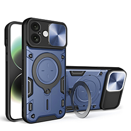 Dual Layers Hybrid Case with Metal Ring And Camera Protector - BLACK for iPhone 16 (Only Ground Shipping)