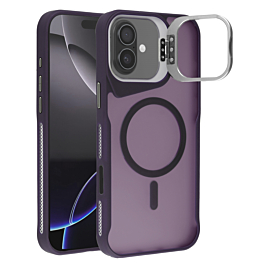 Matte Transparent Camera Stand Case with Wireless Charging for iPhone 16 (DARK PURPLE) (Only Ground Shipping)