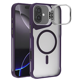 Matte Transparent Camera Stand Case with Wireless Charging for iPhone 16 (PURPLE) (Only Ground Shipping)