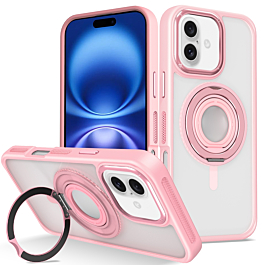 Skin Feel Transparent Case with Silicone Ring Holder - PINK for iPhone 16 (Only Ground Shipping)